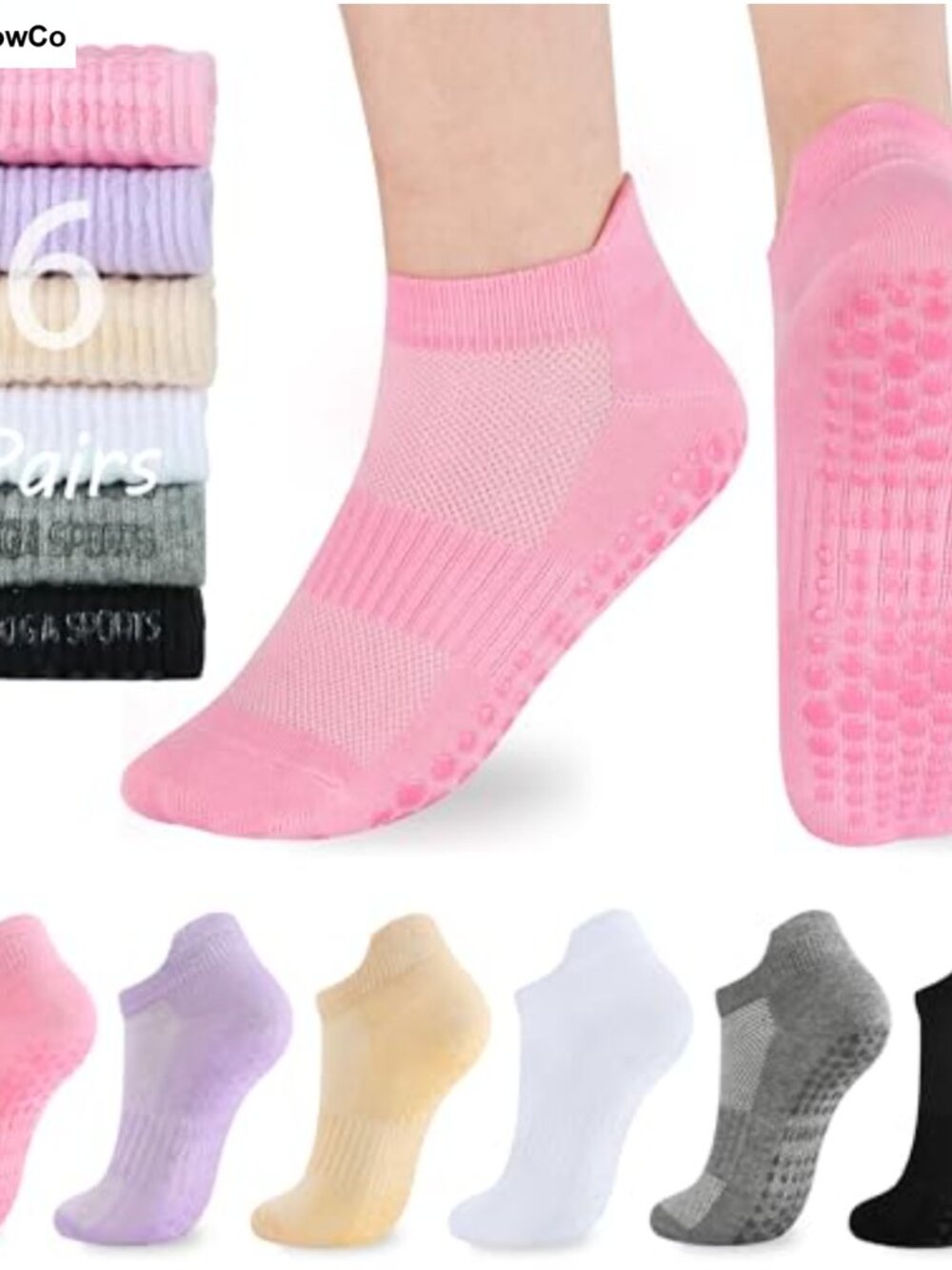 Womens Non Slip Grip Pilates Yoga Socks Cotton Ankle